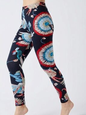 BOHO Tribal Indian Feather High Waisted Leggings w Elastic Waistband